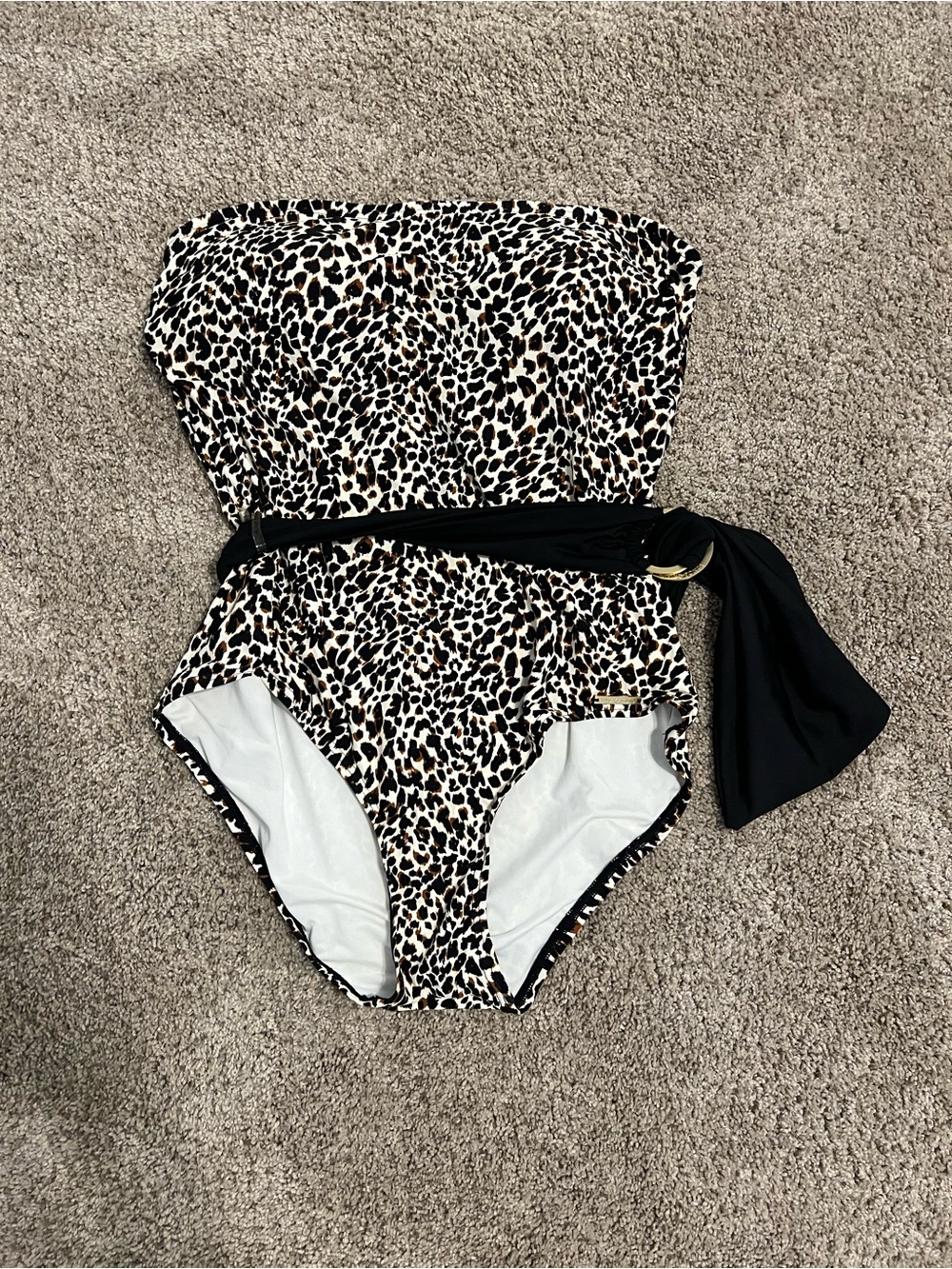 Vince Camuto Leopard Print One-Piece Swimsuit with Black Sash